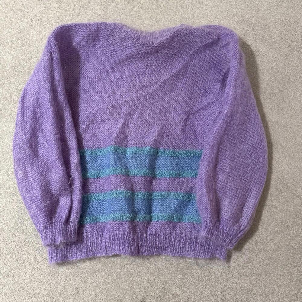 Vintage Mary Barry Shetland Mohair Wool Sweater Purple Blue Striped Men’s - Picture 2 of 5